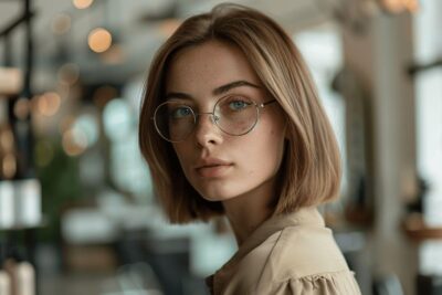 coupe de cheveux pour femme de 50 ans avec lunettes